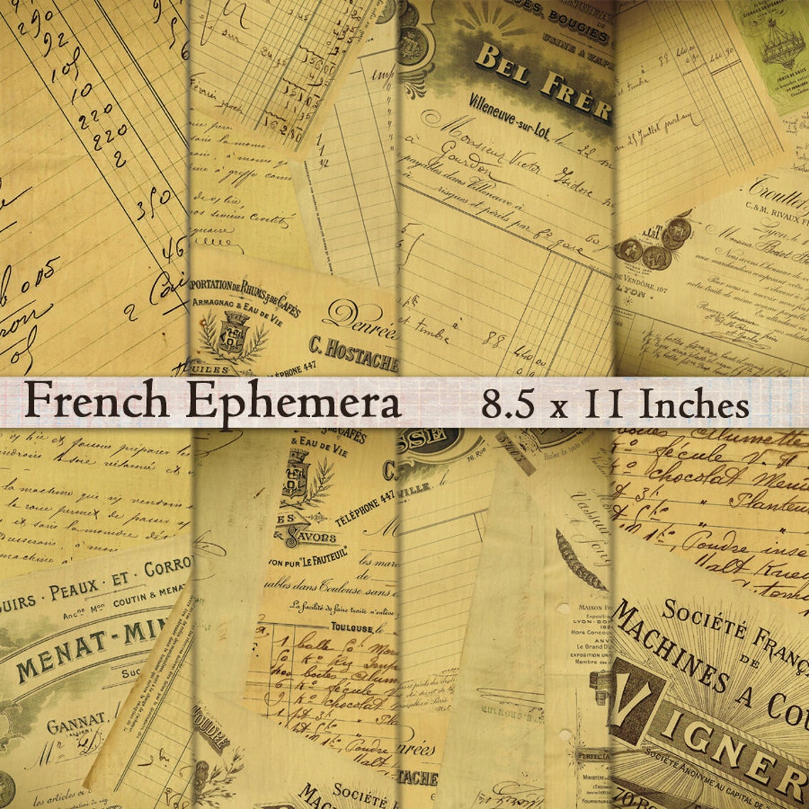 French Ephemera Digital Scrapbook Paper Pack Antique Grungy 8.5 X 11 ...