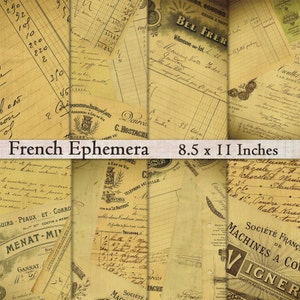 French Ephemera digital scrapbook paper pack antique grungy 8.5 x 11 aged text printable background printable brown paper Paris France
