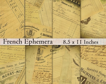 French Ephemera digital scrapbook paper pack antique grungy 8.5 x 11 aged text printable background printable brown paper Paris France
