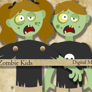 Bambola di carta di Halloween stampabile bambola articolata Zombie Kids instand scaricare foglio collage Halloween digitale scrapbook décor party
