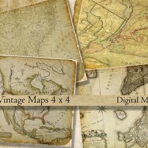 posavasos imprimibles hoja de collage digital cuadrados Vintage Maps U.S.A 4 x 4 pulgadas posavasos artesanía imágenes descarga instantánea Nueva York