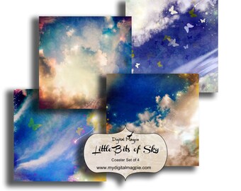 printable coasters digital collage sheet square sky images 4 x 4 inch coasters craft images instant download