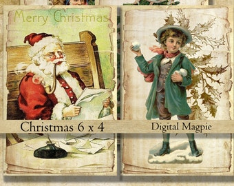 Victorian Christmas vintage digital collage sheets scrapbook shabby paper printable  instant download aged antique old Christmas Santa 6 x 4