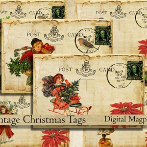 Vintage Weihnachtsanhänger Postkarten digital collage sheet instant download druckbare Bastelbilder digital grafik papier basteln