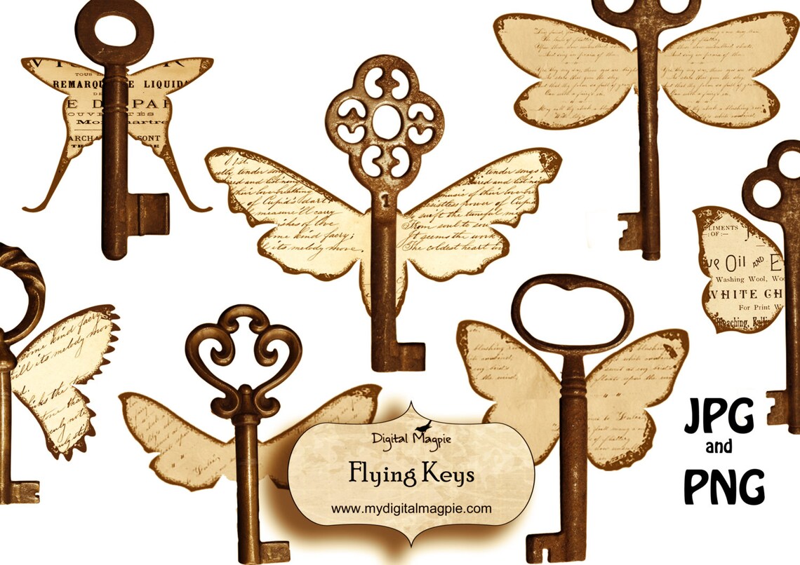 Digital Collage Sheet Printable Download Flying Keys Grunge - Etsy