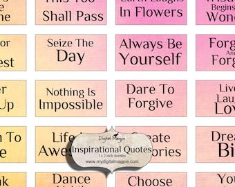 domino images - inspirational words - quotes digital collage sheet for pendants- 1 x 2 inches- printable - digital download instant download