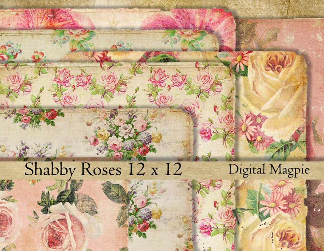 Digital Paper Pack Scrapbook Paper Shabby Roses Vintage Textured Aged ...