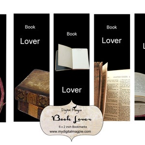 printable bookmark instant download digital collage sheet book lover gift with images of books and Book Lover quote