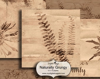 digital paper pack scrapbook paper 12 x 12 digital collage sheet printable nature image grungy instant download