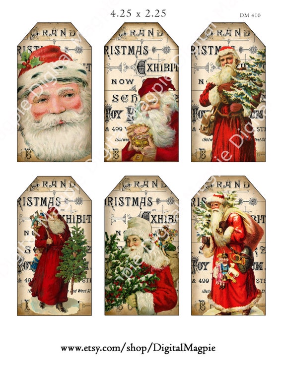 Printable Christmas Tags - Vintage Santa - Snap Click Supply Co.
