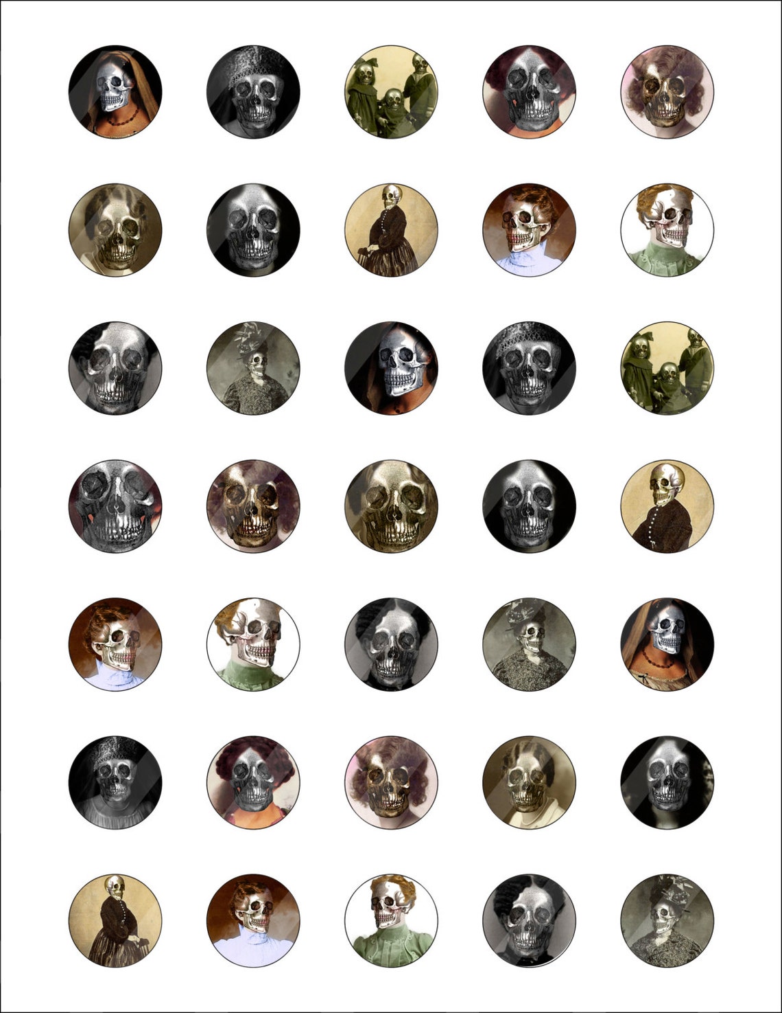 1 Inch Halloween Circles Skull Face Digital Collage Sheet Pendant ...