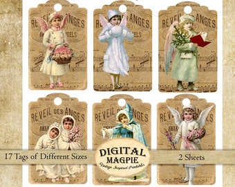 vintage Christmas gift tags angels children music printable hang tags digital download tattered instant download scrapbook journal ephemera