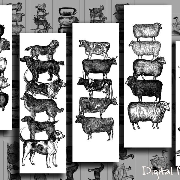 1x3 inch images microslide animal stack tower digital collage sheet instant download pendants and jewelry craft farm barn animals sheep dogs