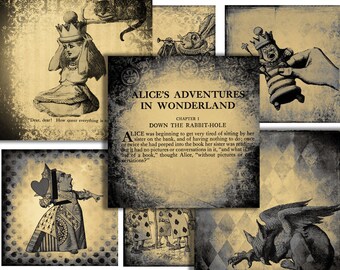 Alice In Wonderland digital paper pack scrapbook paper instant download 12 x 12 grunge collage sheet for scrapbooking journaling and craft