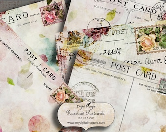 digital collage sheet printable postcards ATC 2.5 x 3.5 inch craft or scrapbook background images digital paper with roses instant download