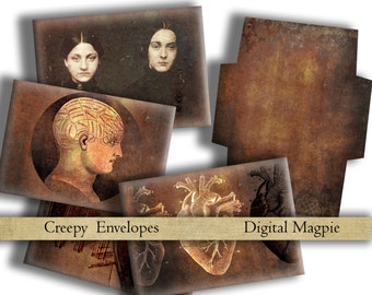 Halloween digital printable envelopes dark and creepy vintage ephemera instant download for spooky journals, scrapbooking and other crafts