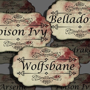 digital collage sheet Halloween apothecary labels deadly plants potion poison antique grunge vintage  printable for jars bottles scrapbook