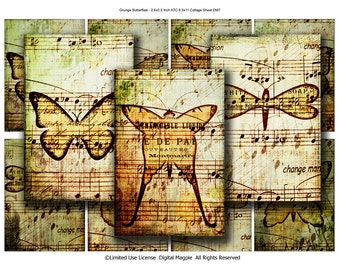 Grunge Butterflies Digital Collage Sheet ATC