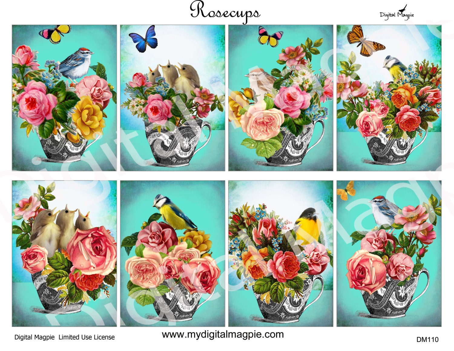 Digital Tags Collage Sheet Printable Download ATC Craft Images Flowers ...