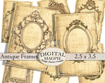 printable antique frame tags atc jewelry holder digital download 2.5 x 3.5 aged gift tags instant download Victorian sepia tattered paper