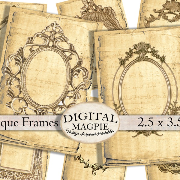 printable antique frame tags atc jewelry holder digital download 2.5 x 3.5 aged gift tags instant download Victorian sepia tattered paper