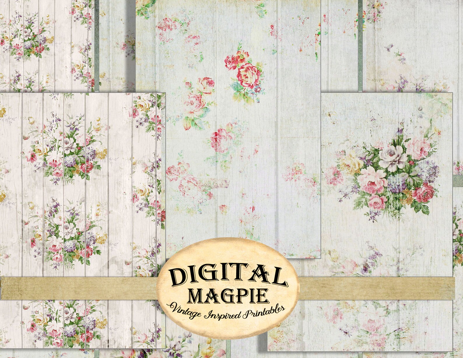 Shabby white digital paper pack scrapbook paper wood roses | Etsy