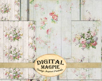 shabby white digital paper pack scrapbook paper wood roses vintage textured aged 8.5 x 11 digital sheet printable floral instant download