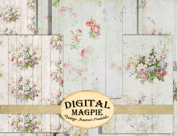Digital Paper Pack Scrapbook Paper Shabby Roses Vintage Textured Aged 8.5 X  11 Digital Sheet Printable Floral Instant Download 