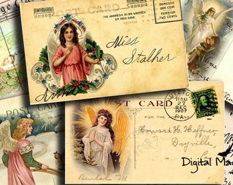 digital collage sheets Weihnachten Vintage Postkarten Viktorianisch druckbare Papier Engel Bilder instant download 4 x 6 Zoll Journal Scrapbooking