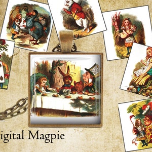 Alice In Wonderland digital collage sheet 1 inch squares instant download printable inchies for pendants jewelry crafts