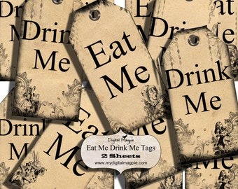 Alice in Wonderland printable tags digital download  eat me drink me gift tags Alice party instant download