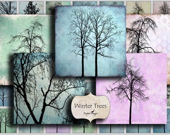 digital download 1 inch squares winter trees collage sheet instant download printable images for pendants jewelry tags craft images