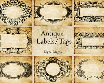 Antique labels printable digital download collage sheet 2.5 x 3.5 aged Victorian tags