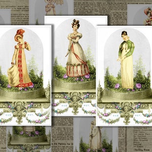 Regency ladies fashion Jane Austen printable digital images vintage collage sheet for scrapbooking crafts and altered art