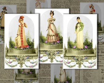 Regency ladies fashion Jane Austen printable digital images vintage collage sheet for scrapbooking crafts and altered art