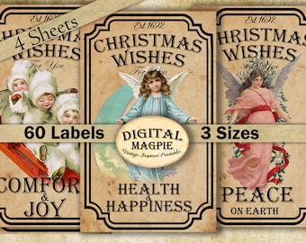 Christmas potion labels apothecary labels for jars bottles gift tags scrapbook embellishment vintage spells charms and magic journals