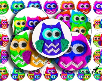 Instant download 1 inch circle bottle cap images owls digital collage sheet printable circles for pendants and other jewelry