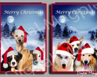 Christmas Dogs digital collage sheet printable christmas card front 5 x 7 inches 4 cards merry Christmas humor