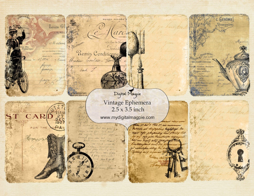 Shabby Vintage Ephemera ATC Digital Printable Collage Sheet 2.5 X 3.5 ...