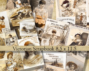 Victorian Scrapbook sepia digital scrapbook paper 8.5 x 11 printable antique ephemera for instant download decoupage, altered art, journal