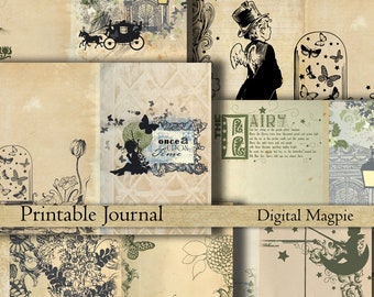 DIY afdrukbare dagboekpagina's sprookjes digitaal papieren pakket journaling sprookje collage blad scrapbook instant download