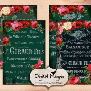 Shabby French Floral digital collage sheet chalkboard 6x4 inches printable background grungy ephemera card for scrapbooking and other crafts