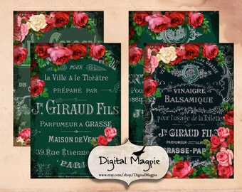 Shabby French Floral digital collage sheet chalkboard 6x4 inches printable background grungy ephemera card for scrapbooking and other crafts