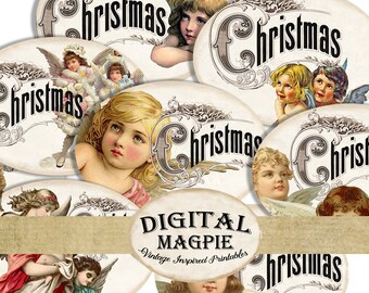 Christmas Angels white vintage labels tags digital collage sheet instant download  printable images for scrapbooking journaling craft