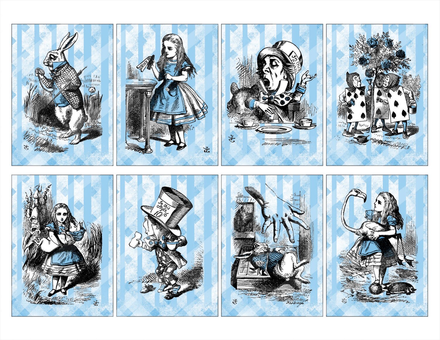 Alice in Wonderland Blue Printable Tags ATC Digital Download | Etsy