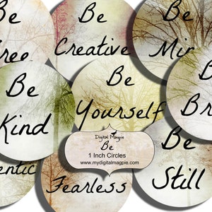 Cercles de 1 pouce Citations inspirantes feuille de collage numérique pendentif images arbres imprimables dictons mots ronds bijoux artisanat téléchargement instantané