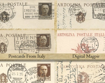 Printable bookmarks paper strips old Italian Postcards vintage ephemera digital collage sheet instant download scrapbook paper