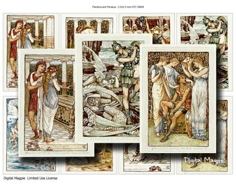 Digital collage sheet 2.5 x 3.5 inch printable Pandora and Perseus ATC  myth