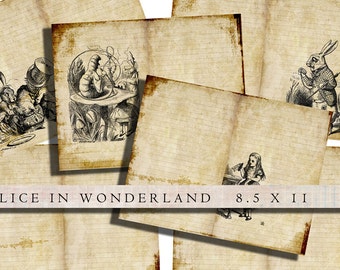 Alice In Wonderland printable diy journal pages paper pack digital download collage sheet journaling instant download scrapbook