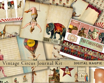 Circus DIY printable journal pages Vintage digital paper pack grunge shabby backgrounds collage sheet journaling instant download scrapbook